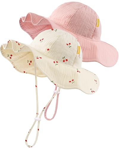 HONGTEYA Baby Sun Hat Muslin Toddler Bucket Hat for Girls Boys Infant Wide Brim Sun Protection UPF 50+
