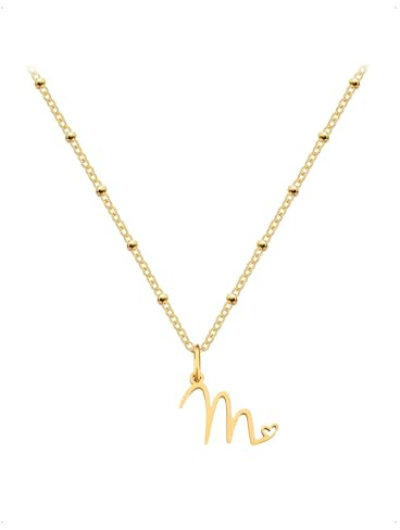 KONFEN Collar con Inicial Mujer, Acero Inoxidable Chapado en Oro de 14k, Un Colgante en Forma de Letra M Adornado con un Exquisito Motivo de Corazon, Dorado Regalo Personalizado