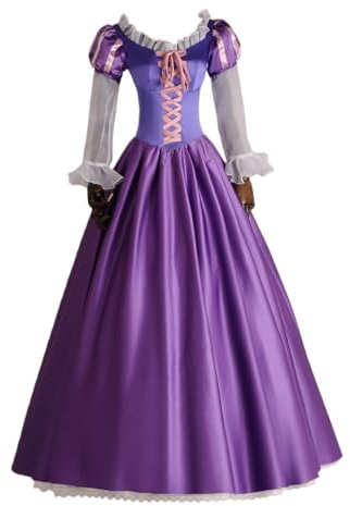 YOSICIL Princesse Raiponce Robe pour Adulte Robe de Bal Violette à Corset avec Dentelle Manches à Volants et Dos Lacé pour Costume Fête Mariage Photo, Violet, 2XL