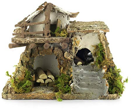 Ferrari & Arrighetti Casa di Campagna con Effetto Fuoco per Presepe, 220V, Bertoni Presepe Linea Natale, Materiali Vari, 16x22x18 Cm