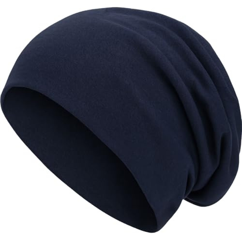 style3 Warme Herbst Winter Slouch Beanie XXL aus atmungsaktivem, feinem und leichten Jersey Unisex Mütze Wintermütze One Size, Farbe:Marineblau