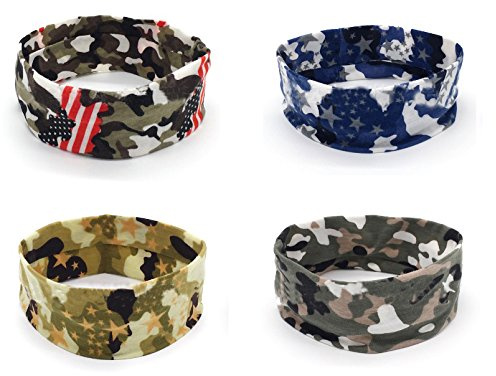 Apanphy® 4pcs Bandeaux de Yoga de Sport, Bandeaux de Camouflage de Coton Extensible, Hommes et Femmes exécutant des Bandeaux antitranspirant Bande de Cheveux Camouflage
