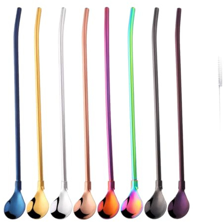 Do Buy 8 PCS Spoon Straws Drinking Spoon for Frozen Drink, Milkshake, Smoothies, Ice Cream Sundaes with 2 Cleaner