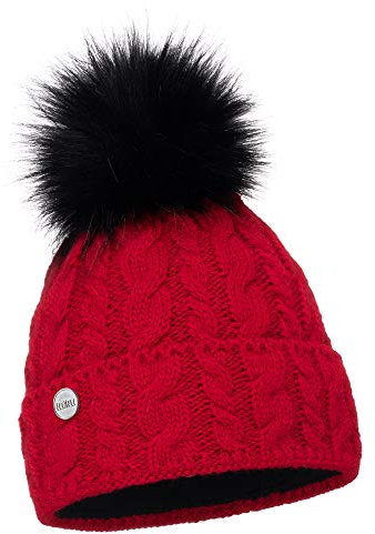 ELIMELI® Damen Winter Mütze warme Strickmütze Wintermütze mit Bommel Slouch Strick Beanie Damen für Winter Bommelmütze Hergestellt in EU Farbenauswahl 15568 (Rot)