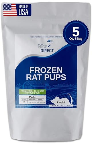 MiceDirect Frozen Rat Pups Snake Food - Frozen Rats For Snakes Like Adult Corn Snakes, Juvenile & Adult Ball Pythons, Sub-Adult Red Tail Boas, Monitor, Lizards, Birds of Prey - 2.5-3.5 in (5 Count)