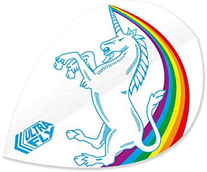 Unicorn UltraFly Dart Flights | Rainbow Design | White Background | Ultra Durable 100 Micron Polyester PET | Xtra Shape