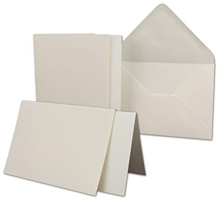 50 x kortpaket med fodrade brevkuvert och inlägg – räfflad – DIN A6/C6 – naturvit – 10,5 x 14,8 cm – Näsliv – Nyare papper