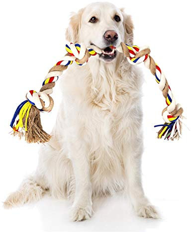 Nobleza - Hundespielzeugseil aus 100% Baumwolle, das der psychischen Gesundheit des Hundes zugute kommt ， Zahngesundheit und Zahnreinigung Arten von Hunden （Beige und Braun）- 68cm