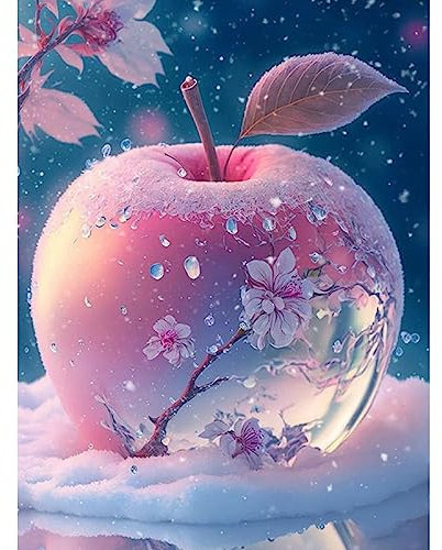 MOGTAA Kristall Apfel Diamond Painting Erwachsene, 5D Schnee Landschaft Diamant Painting Bilder Set, Full Drill Diamond Art Blume Diamant Malerei Bilder für Heimdecor 30x40cm