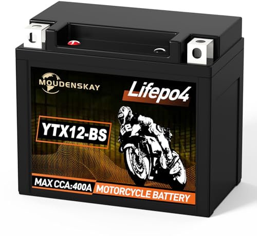 MOUDENSKAY Batteria al litio per moto 12V Batteria al litio Powersports con BMS (YTX12-BS 12.8V 5Ah 400CCA) di avviamento per LiFePO4 per moto, ATV, UTV, d'acqua, ecc