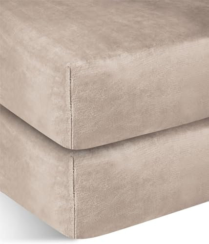 normani 2 weiche Flanell Spannbettlaken mit Cashmere Touch und 35 cm Steghöhe - Bettlaken aus Jersey Fleece - warmes Winter Spannbetttuch Laken Farbe Taupe Größe 90-100 cm x 200 cm