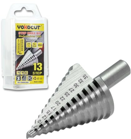 Stufenbohrer, Ø 5-35mm Kegelbohrer, Schälbohrer ideal für Metall, Stahl, Holz, Kunststoffe - 13 Stufen HSS Stufenbohrer Konusbohrer mit 10mm Schaft Stufenbohr HSS M2 Hochgeschwindigkeitsstahl