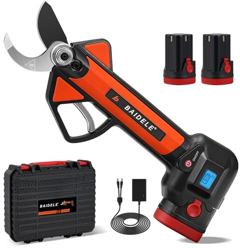 Tijeras de Podar Eléctricas 32mm, Progresivo Tijeras de Podar Bateria, Equipada con Pantalla LCD y 2 x 2,6 AH Pilas de Litio, 8-10 Horas de Trabajo, Cortar Todo Tipo De Arbustos, Árboles, Enredaderas