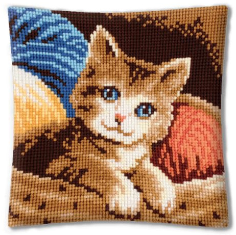 VERVACO Korsstygnssats komplett kudde med baksida katt manuell dekoration broderi kit vuxen kreativ konst gåva DIY kors Stitch broderi ca. 40 x 40 cm korsstick broderi