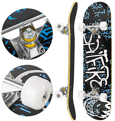 Skateboard Complet pour Enfants, Adolescents et Adultes, débutants, Double Kick Maple Deck Concave Cruiser Skateboard avec Outil en T