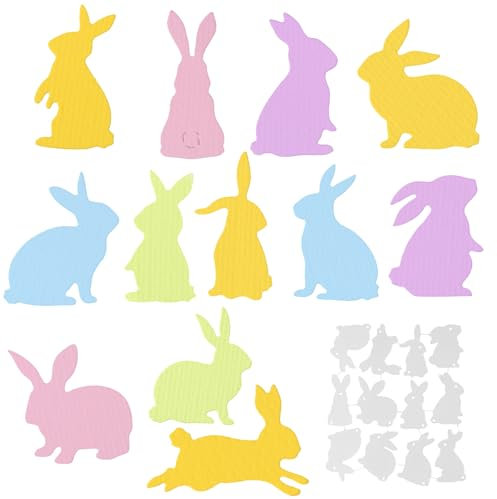 BETESSIN Stanzschablonen Ostern - 12 Stück Metall Prägeschablonen mit Hasen Motiven - Osterhase Deko - Ostern Stanzformen zum Basteln von Osterdekorationen, Karten, Konfetti, Geschenken uvm.