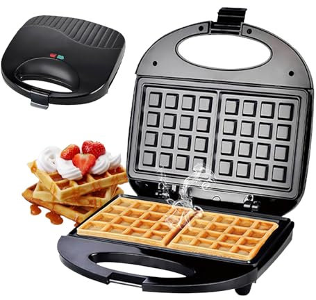 Double Waffle Maker - 750W Electric Non-Stick Waffle Iron Machine, Dual Belgian Waffle Machine for Desserts and Savoury Snacks, Cool Touch Handle with Locking Latch, Indicator Lights