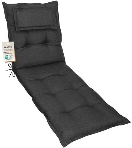 Herlag Liege AVA Sun-Guard 190x60x9cm | Gartenmöbelauflage mit UV-Schutz gegen Ausbleichen | Extra Dickes Liegekissen 9 cm mit Kopfpolster | Liegepolster mit Deluxe-Komfort | Öko Tex 100 | Anthrazit