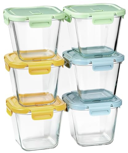 Susukkie Borosilicate Glass Soup Containers with Lids, 4 Cup/32 oz, 6 Pack | Microwave Dishwasher Oven Freezer Safe | Airtight Leak Proof | Food Grade | Square Soup Meal Prep | Lunch | Food Storage Set