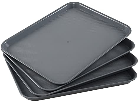 Zopnny 4 Pack Gray Rectangular Lunch Tray, Plastic Fast Food Tray for Coffee Table, Kitchen, Party