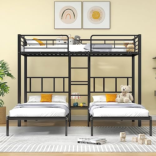 Sapgaks Lit superposé Triple 90x200 avec barrière de sécurité et Table pour Enfants et Adolescents,lit 3 Personne,Cadre de lit Enfant en Fer avec sommier à Lattes métalliques (B-Noir)