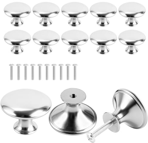 Xyvor 10 Pezzi Pomelli per Mobili Rotondo Argento, 30mm Pomelli Cucina con 10 Pezzi 20mm Viti, Acciaio Inossidabile Pomellis per Cassetti, Pomellis per Armadi, Guardaroba, Tolette, Cassettiere