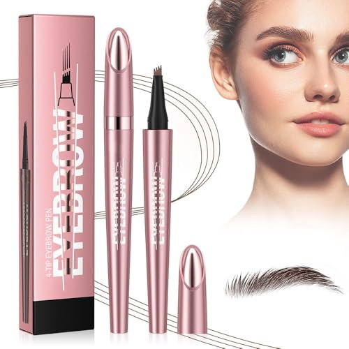 Microblading Augenbrauenstift Wasserfest, 2026 Neu Magischer 3D Augenbrauenstift Dunkelbraun Eyebrow Pencil mit 4 Gabelspitze Applikator, Erzeugt Mühelos Natürlich Aussehende Brauen (02# Dunkelbraun)