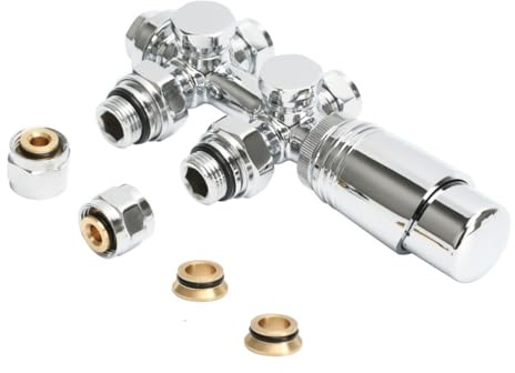 ACOLY Multiblock-radiatorcentrumventiler, Ventiler för radiatorer med H-centralanslutning, 50 mm universalradiatorventil med termostatventil (krom)