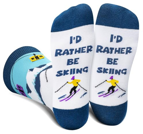 AGRIMONY Funny Skiing Socks for Men Teens - I'D RATHER BE Socks - Fathers Day Novelty Gifts for Dad Husband Brother Crazy Socks-Valentines Birthday Fun Gifts Ideas Christmas Stocking Fillers