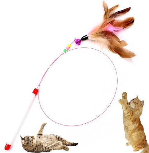 Ezranova Interactive Cat Toy Set, Durable Feather Wand Teaser with Bells on Flexible Steel Wires, for Indoor Play, Exercise & Bonding with Kittens & Adult Cats