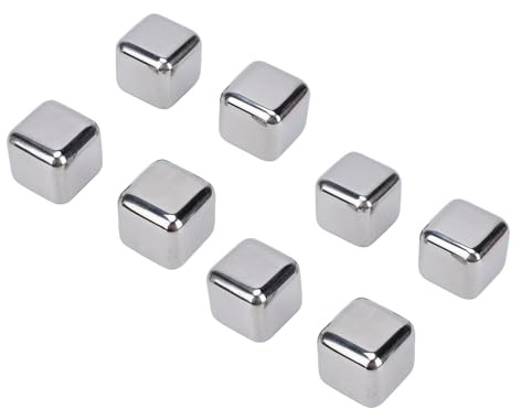 Dpofirs Ensemble de Glaçons Réutilisables en Acier Inoxydable, Pierres à Whisky à Refroidissement Rapide pour Cocktails Refroidisseurs de Vin, 8 Glaçons en Métal avec Boîte de Rangement, Pinces pour