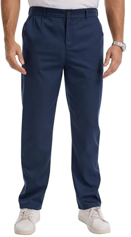 LVCBL Pantalon Chino Homme Regular Fit Stretch Tissu Léger Effet Lin Décontracté Travail Bureau Taille Élastique M-3XL