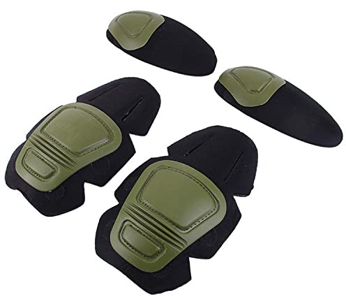 YFZCLYZAXET Almohadilla protectora táctica para rodilla y codo para paintball o airsoft, para combate, uniforme militar, 2 rodilleras y 2 coderas por juego, color verde, tamaño Talla única