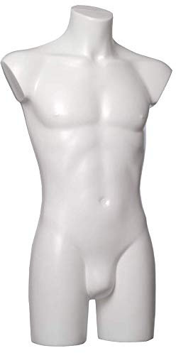 fella4stores Basic Modepuppe 44/46, Herrentorso lang mit Beinansatz, Mannequin & Ausstellungsfigur aus PE Kunststoff, vollgeformt & bruchsicher für Textilpräsentation Indoor/Outdoor, Weiß