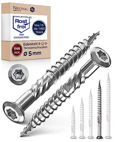 Tornillo de terraza de acero inoxidable Muesca de corte TORX, cabeza redondeada y sin nervaduras V4A 5-mm de espesor 70-mm de longitud 200 unidades 46-mm de rosca parcial Tornillo 5x70
