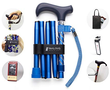 Merry Sticks, Canne de Marche réglable Pliante, Comprend Un Sac de Canne Pratique et Un Porte-Canne réfléchissant Intelligent (Marine éblouissant)
