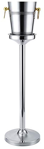 LLZH Cubo de Hielo con Soporte, Cubitera de Acero Inoxidable de 5 l para Bebidas, con Asa de Transporte, Enfriador de Vino para Bar, Cerveza, Champán, Fiesta, de Pie,Golden Handle,High