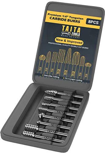 8PC Carbide Burr set 1/4 Shank - Tungsten Double Cut Rotary Die Grinder Bits - Cutting Burrs For Most Drills And Die Grinding Accessories - Wood Carving And Metal Working