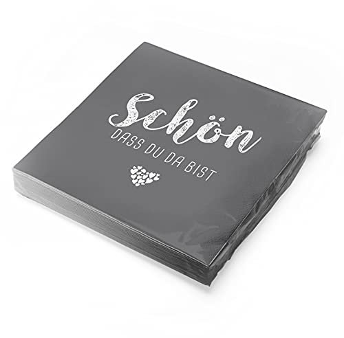 itenga Servietten Schön dass du da bist 30 x 30cm 3-lagig 20 Stück für Kommunion Konfirmation Hochzeit Taufe und andere Feiern (grau)