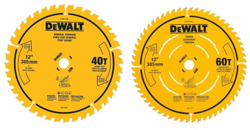 DEWALT Miter Saw Blade Combo Pack, 12” Blades, 40 Tooth & 60 Tooth, Fine Finish, Ultra Sharp Carbide (DWA112CMB)