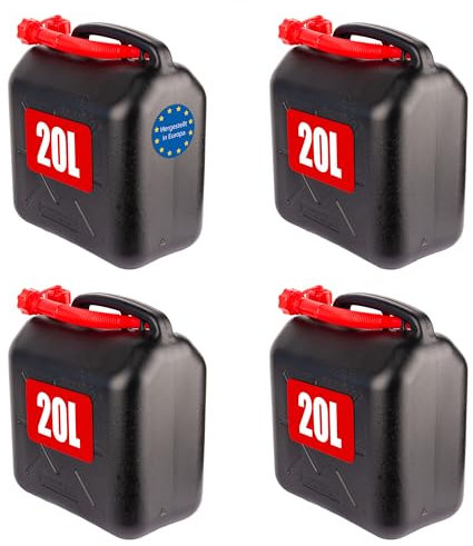 BigDean 4x Benzinkanister 20L mit flexiblem Ausgießer - Kraftstoffkanister für Benzin & Diesel - handlicher Kanister Dieselkanister UN-Zulassung Reservekanister - Made in Europa