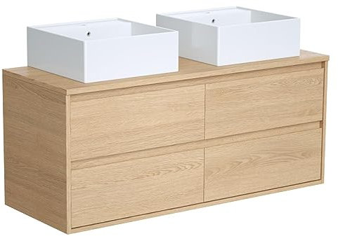 Vente-unique-Mobile da bagno sospeso con doppio lavabo da appoggio Placcatura rovere 120 cm - MILIPAM