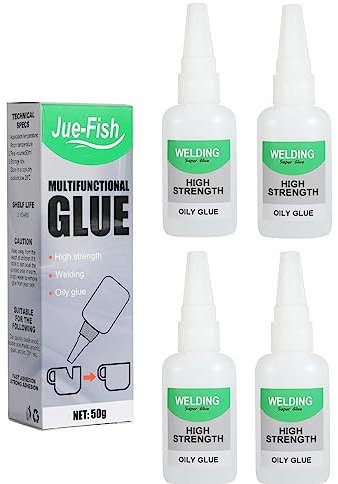 Jue-Fish Welding High-Strength Oily Glue - Pack of 2 Universal Super Glue Gel, Instant Bonding, Strong Adhesion, Repairs Last A Long Time for Metal, Plastic, Wood, Ceramics, Leather, 50 Gram (4PC)