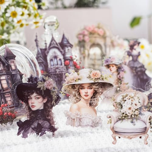 Arpaper Scrapbooking Stickers Set 120pcs Scrapbook Zubehör Aufkleber Mädchen Vintage Stickers Aesthetic Blumen,Schmetterlinge,Feen Sticker für Fotoalbum,Scrapbooking,Calendar（Alice in the Garden 1）