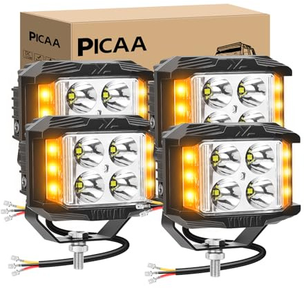 PICAA Dubbelfärgade Stroboskop LED-arbet 4 st 4 tum 60 W LED-kub Arbetslampor Offroad Körplats Strålkastare Strålkastare Med Sidoskjutare 12 V 24 V 4WD Lastbil 4x4 | Arbetsljus, IP67 vattentät, sidoskytt, spot/översvämningskombo, off-road för Jeep lastbil ATV SUV bilbåt, 12 V 24 V
