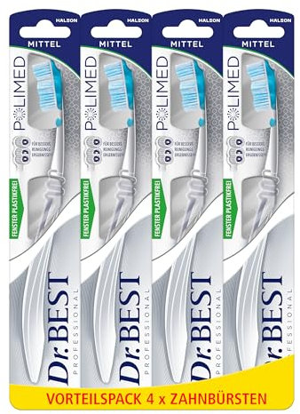 Zahnbürste - Dr.BEST Polimed, Mittel (4 Stück), für eine bis zu 49% bessere Reinigungsleistung* an schwer erreichbaren Stellen