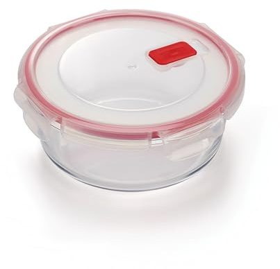 CURVER Round Glass Airtight Food Storage Container - 0.95L Capacity with Clip Lock - Easy Storage & Keeps Food Fresh - Freezer & Oven Safe