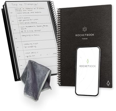 Rocketbook Fusion Agenda de Productividad Sin fechas Reutilizable, Tamaño A5, 15 cm x 22,4 cm, Negro - Objetivos, Calendario Mensual y Semanal, Listas de Tareas Diarias, Páginas de Rayas y Puntos