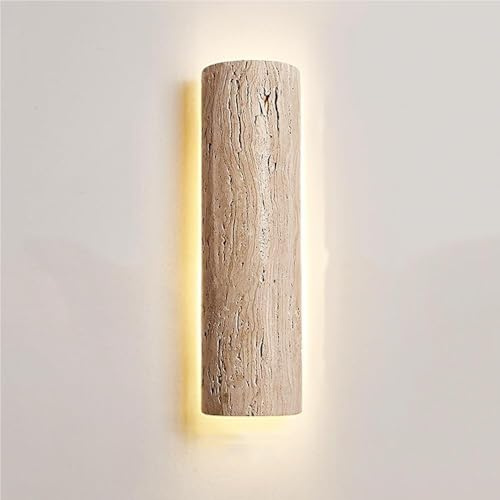 Modern Retro Half Cylinder Wall Sconce - Yellow Travertine Stone Lamp, Hardwired 3000K Warm Light Fixture for Bedroom, Dining Room, Kitchen, Apartment (60CM x 35CM)