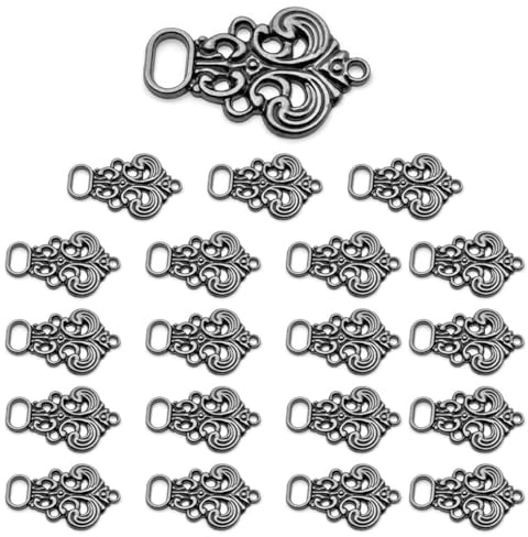 Hoite 20 Pcs Bodice Hooks, Dress Eyelets for Lacing, Vintage Dirndl Hooks,for Dirndl Bodice Coursage (Dark silver)
